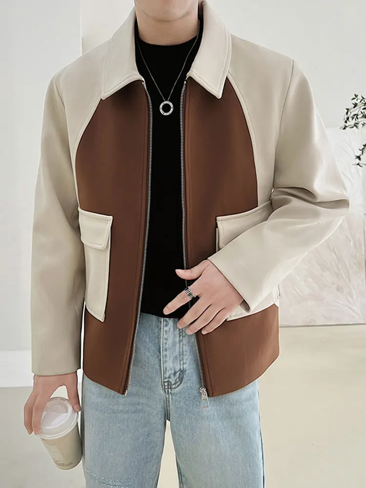 

Мужское демисезонное пальто премиум-класса из твида свободного кроя с отложным воротником, в стиле колор-блок, для максимального комфорта и тепла