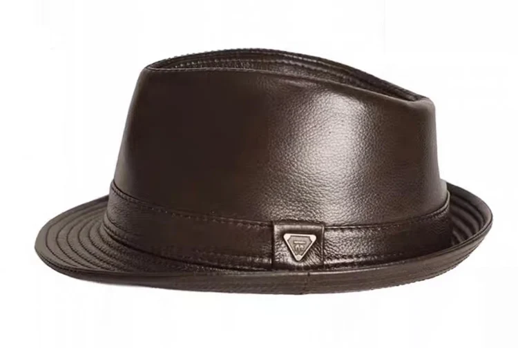 New Man High Quality Genuine Leather Cowhide Formal hat Gentleman Cow Skin Short Brim Black/Brown Top Hat Male Shows Gentleman