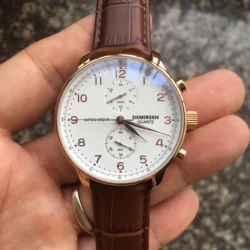 Luxury Top Brand Japan Quartz Movement Rose Gold Casual Business Dual Time Wristwatch Leather Strap Waterproof Watches for Men