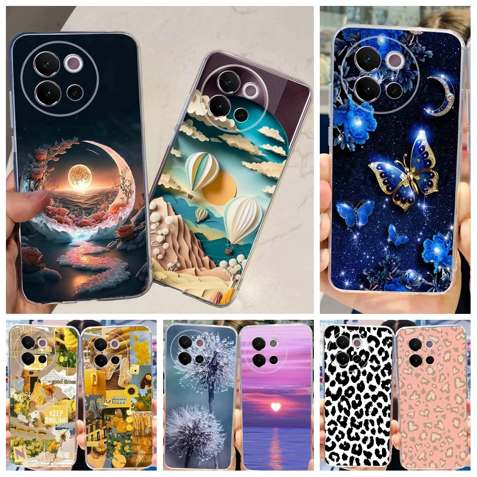 Transparent Soft Case For Vivo V40 Lite V30 Lite V40 SE V30 5G Back Cover Leopard Print Hot Air Balloon Painting Silicone Etui