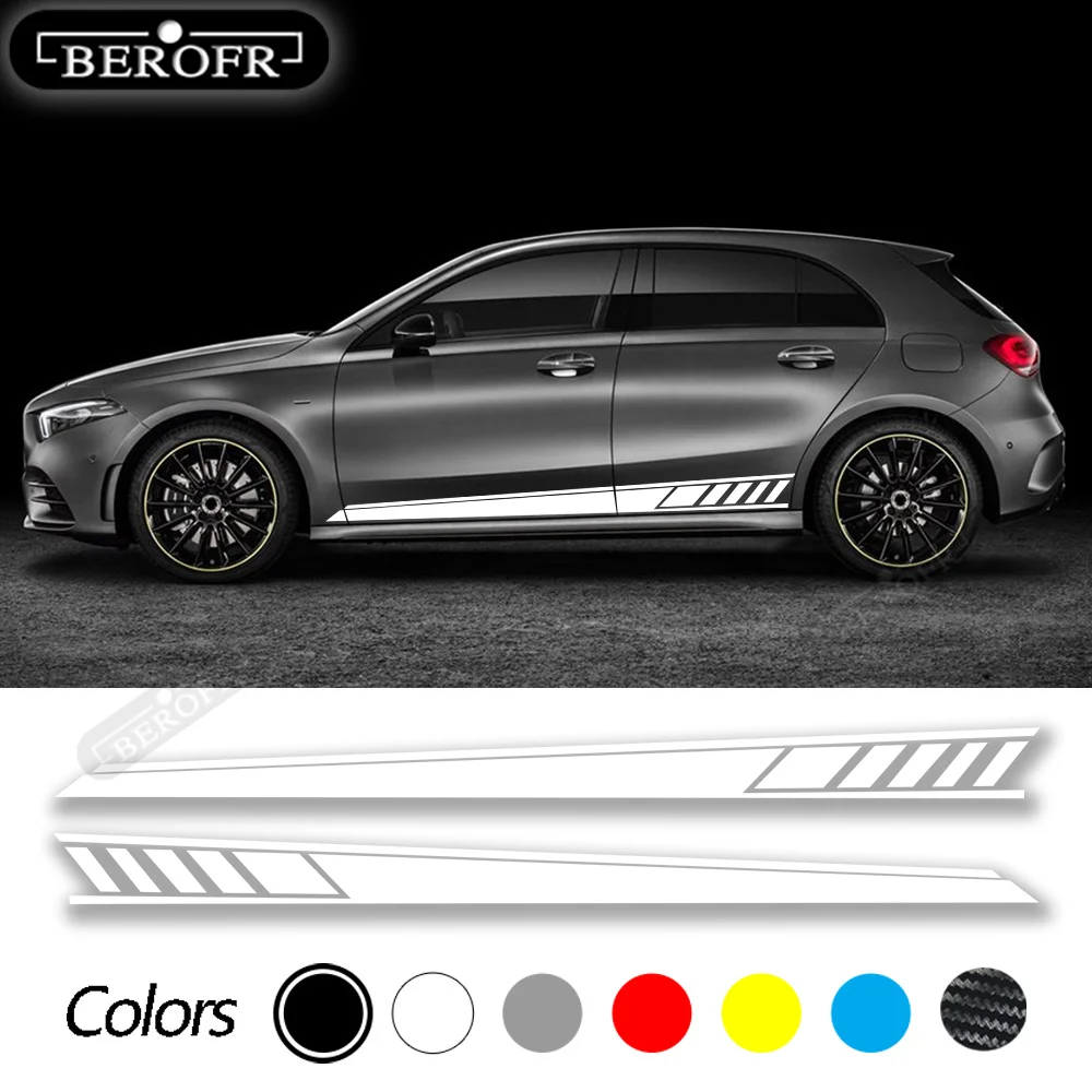 

2 Pcs Car Door Side Stripes Skirt Sticker For Mercedes Benz W177 A Class AMG A35 4Matic A45 S 2018-Present A220 A250 Accessories