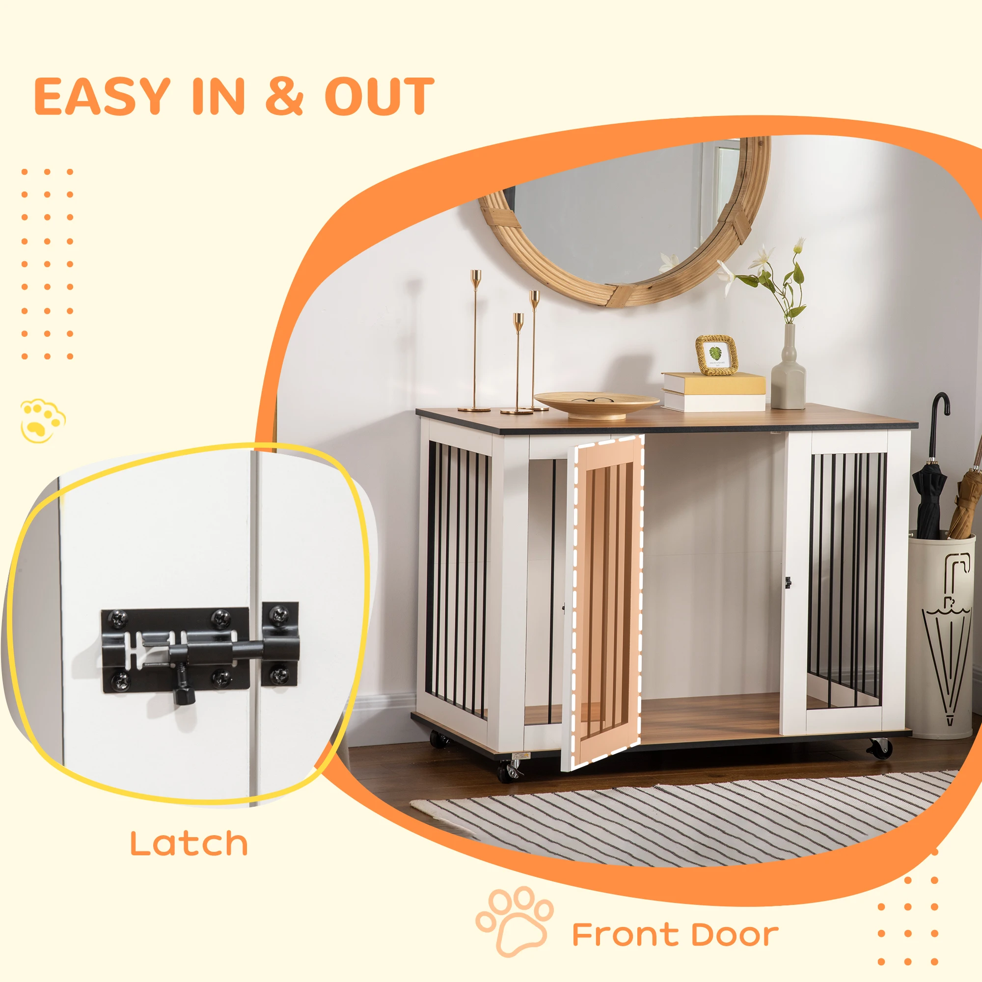 PawHut Dog Crate Furniture End Table w/ Lockable Door, for Large Dogs - White