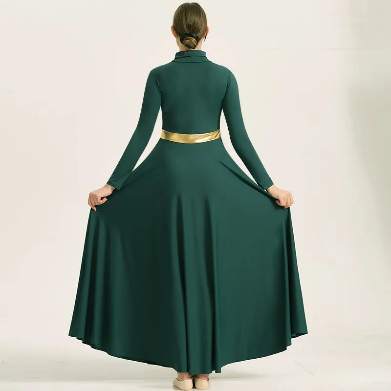 فستان نسائي معدني فضفاض بطول كامل وأكمام طويلة مدح الليتورجي الحديث للرقص عبادة الكنيسة رداء ملابس الرقص الغنائية