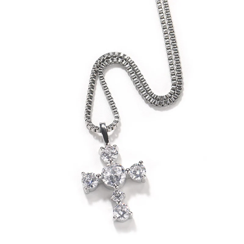 

S925 Sterling Silver 5A+ CZ Stone Paved Bling Ice Out Small Cross Pendants Necklaces for Women Men Unisex Hip Hop Charm Jewelry