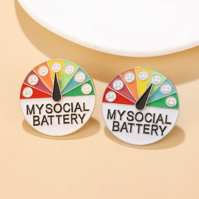 Trendy personality mood conversion energy brooch, sliding battery metal badge, emoji pin badge