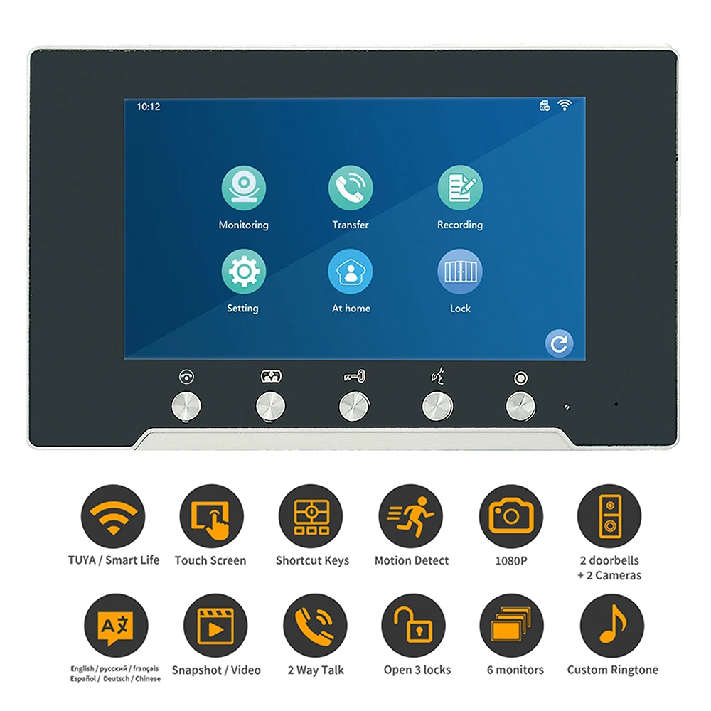 라이언 신제품 고품질 4선식 IP WIFI 비디오 도어폰 10인치 대형 화면 1080P 카메라 아파트 인터콤 시스템 도어폰