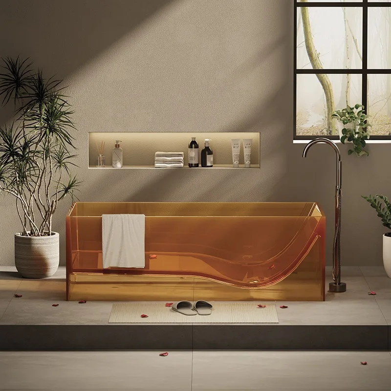 

Transparent resin bathtub Independent integrated square bathtub Hotel engineering Color bathtub