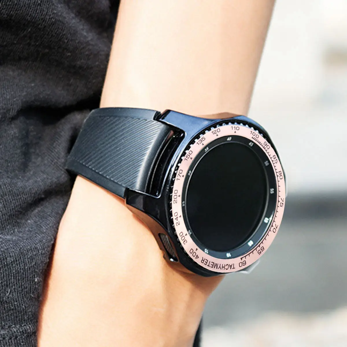 Anel de Metal para Relógio, Capa de Bezel Polida de Alta Qualidade para Smartwatch de 46mm, Compatível com S3 Frontier, Letras Prata e Preto