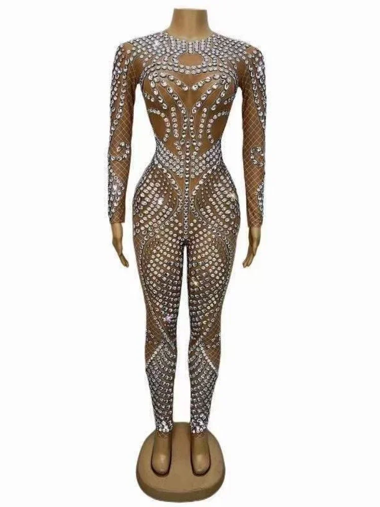 Combinaisons scintillantes pour femmes, tenue Drag Queen avec strass, Costume de spectacle sur scène d'anniversaire, spectacle DJ DS Bar Show