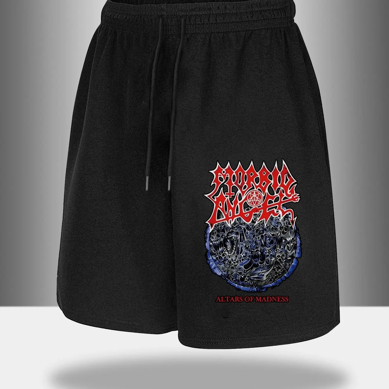 Shorts masculinos com cordão e faixa de rock retrô impressa em calças casuais masculinas de primavera e verão roupas masculinas