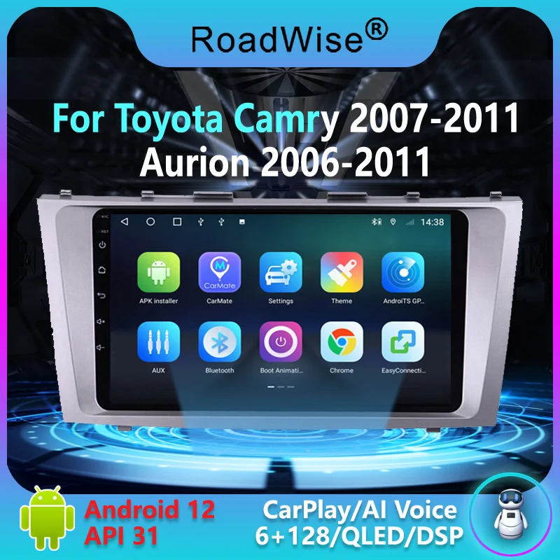 

Автомагнитола Roadwise 8 + 256 Android 12 для Toyota Camry 7 XV 40 50 2006 - 2011 Carplay мультимедийный 4G Wifi GPS DVD 2Din Авторадио