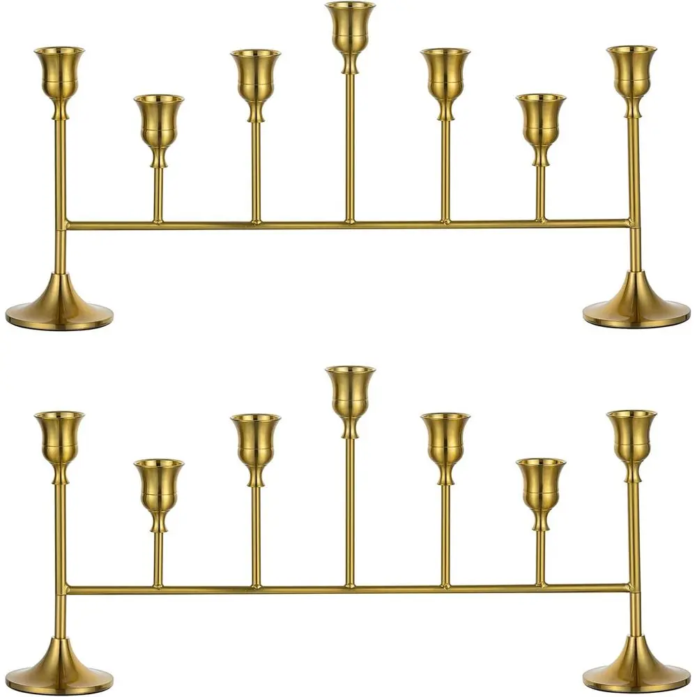

Pair of Elegant Brass Taper Candlesticks for Centerpieces - Long Candle Holders Set for Holiday and Party Decor