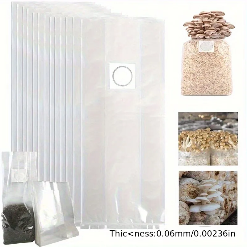 10pcs Mushroom Spawn Grow Bag PP Substrate High Temp Pre Sealable Garden Supplies for Fungus Planting Ventilate Bags Garden Supp
