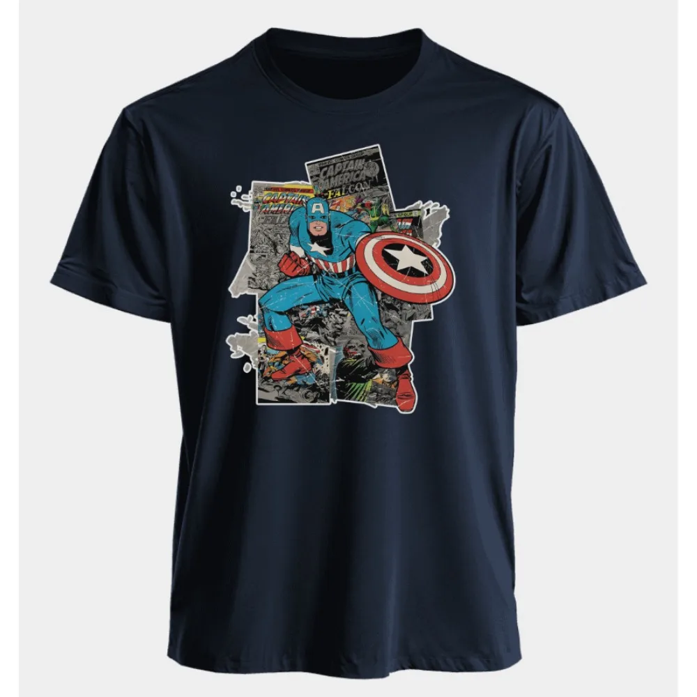 

Marvel Men's and Women's T-shirts Captain America Summer American Spring and Autumn Oversized Punk Harajuku Niche Short-sleeved