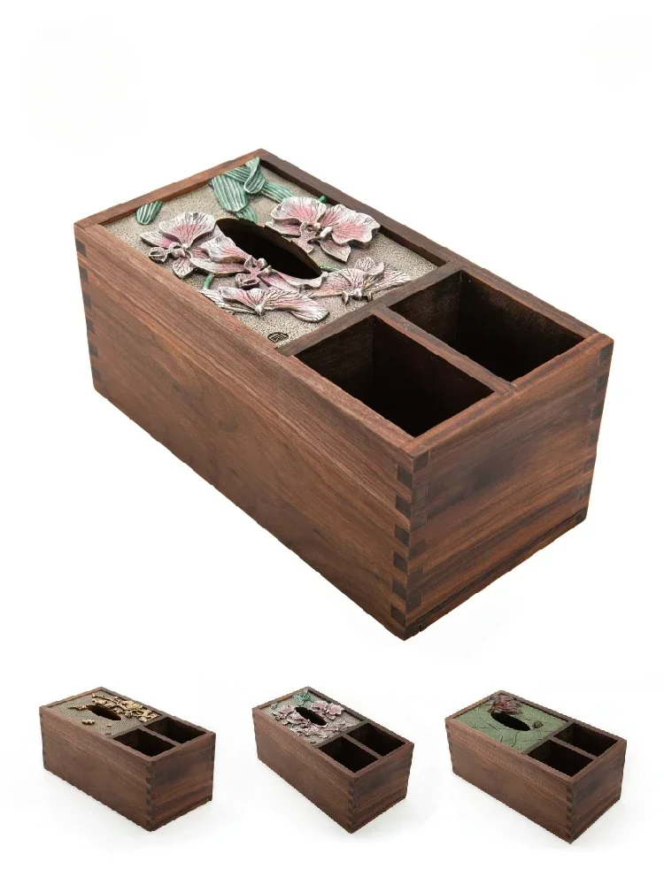 

black walnut, tissue box, new Chinese living room, coffee table, wooden storage box, multi-functional paper drawer box