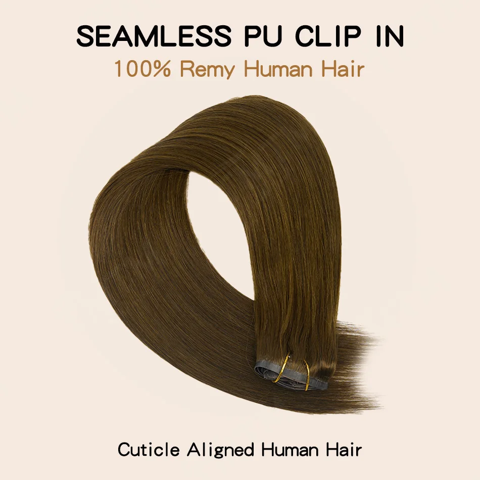 Seamless Pu Clip In Hair Extensions Human Hair 7Pcs Invisible Clip Ins Human Hair Extensions Brown Color 110g Straight Remy Hair image 4