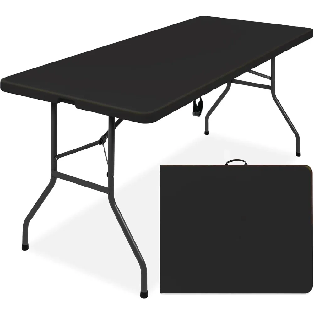 

6ft Plastic Folding Table, Indoor Outdoor Heavy Duty Portable w/Handle, Lock for Picnic, Party, Camping
