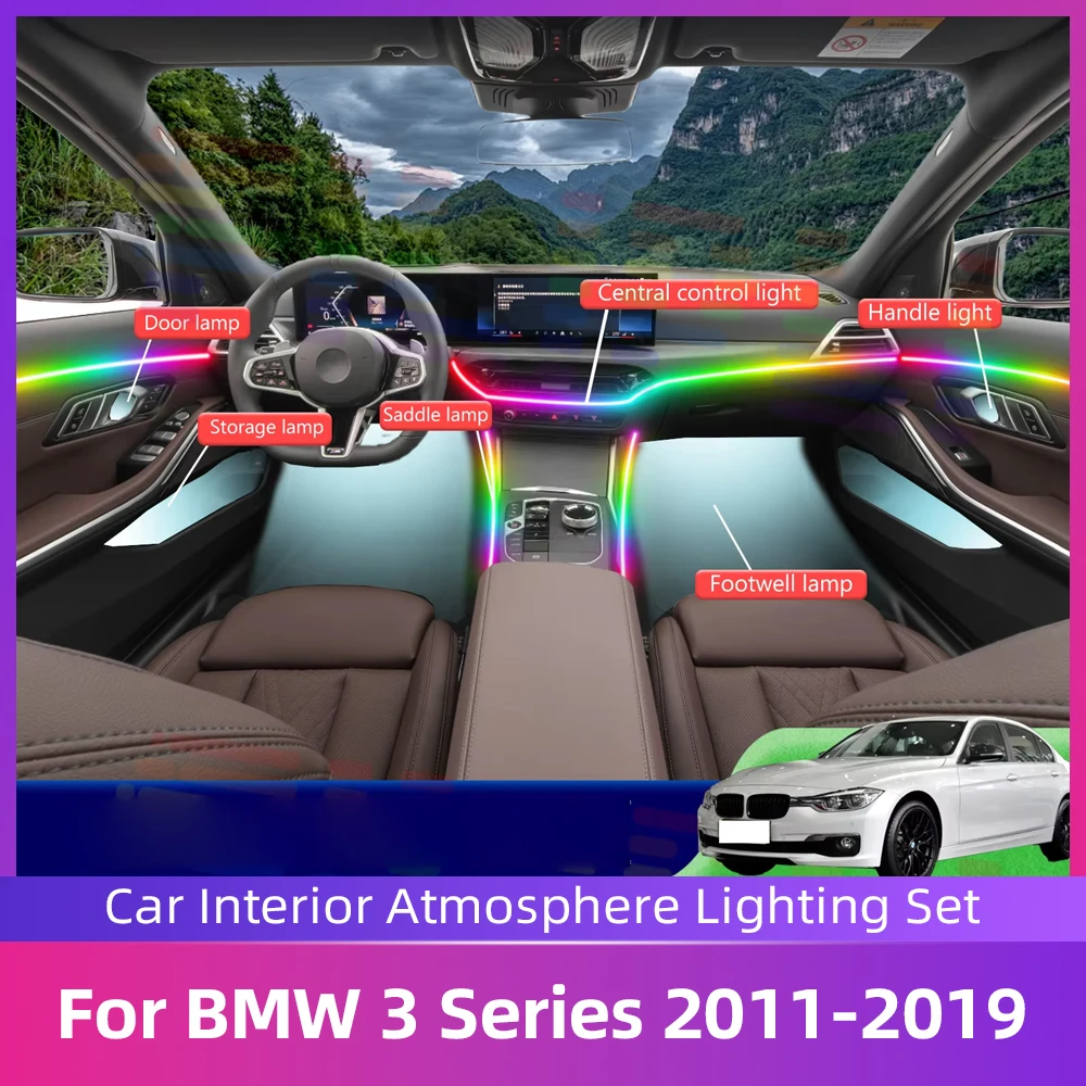 

For BMW 3 Series F30 F35 Car Ambient Lights Symphony LED Interior Acrylic Strips Atmosphere Light APP Control 64 Colors 12V