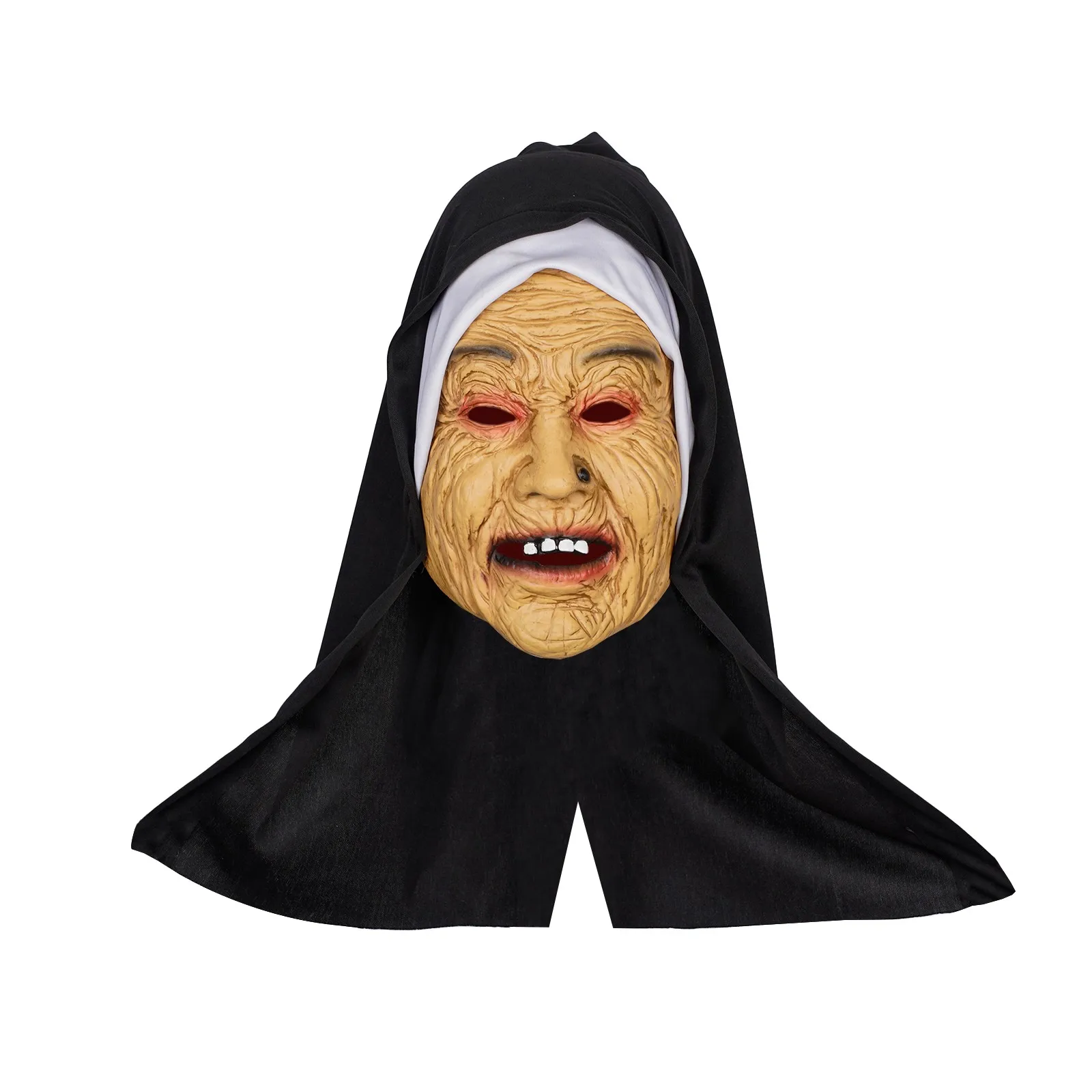 Máscara de Látex de Monja Terrorífica Arrugada de Mujer Mayor con Pañuelo para la Cabeza, Accesorio Realista para Cine y Televisión, Cosplay, Artículos de Terror, Suministros para Disfraces de Fiesta de Halloween