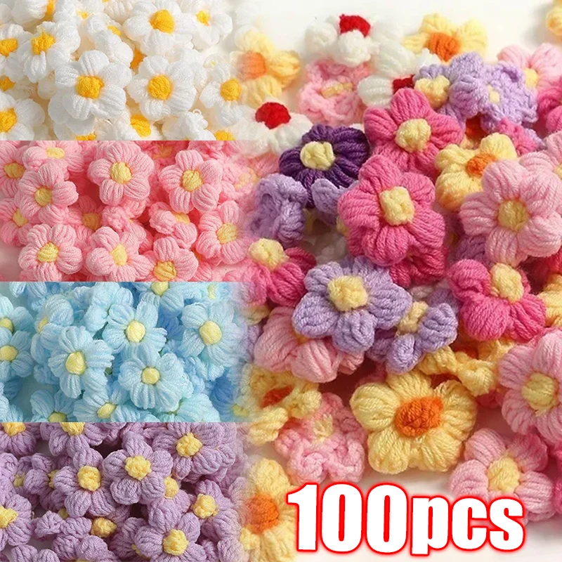 2-50pcs มือถักดอกไม้ MINI ดอกไม้ที่มีสีสันดอกไม้ Applique เย็บแพทช์สําหรับเสื้อผ้าหมวกงานแต่งงานตกแต่งอุปกรณ์หัตถกรรม DIY