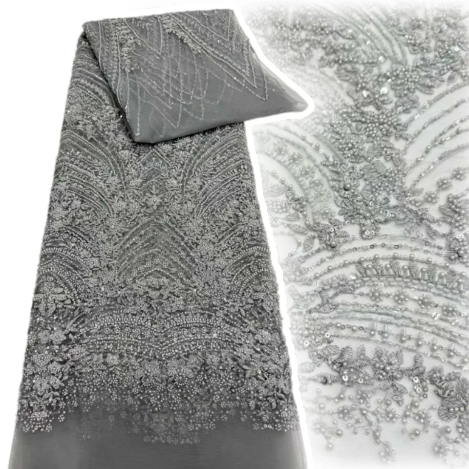 

Luxury African Groom Embroidered Beaded Lace Fabric 2026 Nigerian Sequined Lace Fabric Suitable for Party Wedding Dresses 2253
