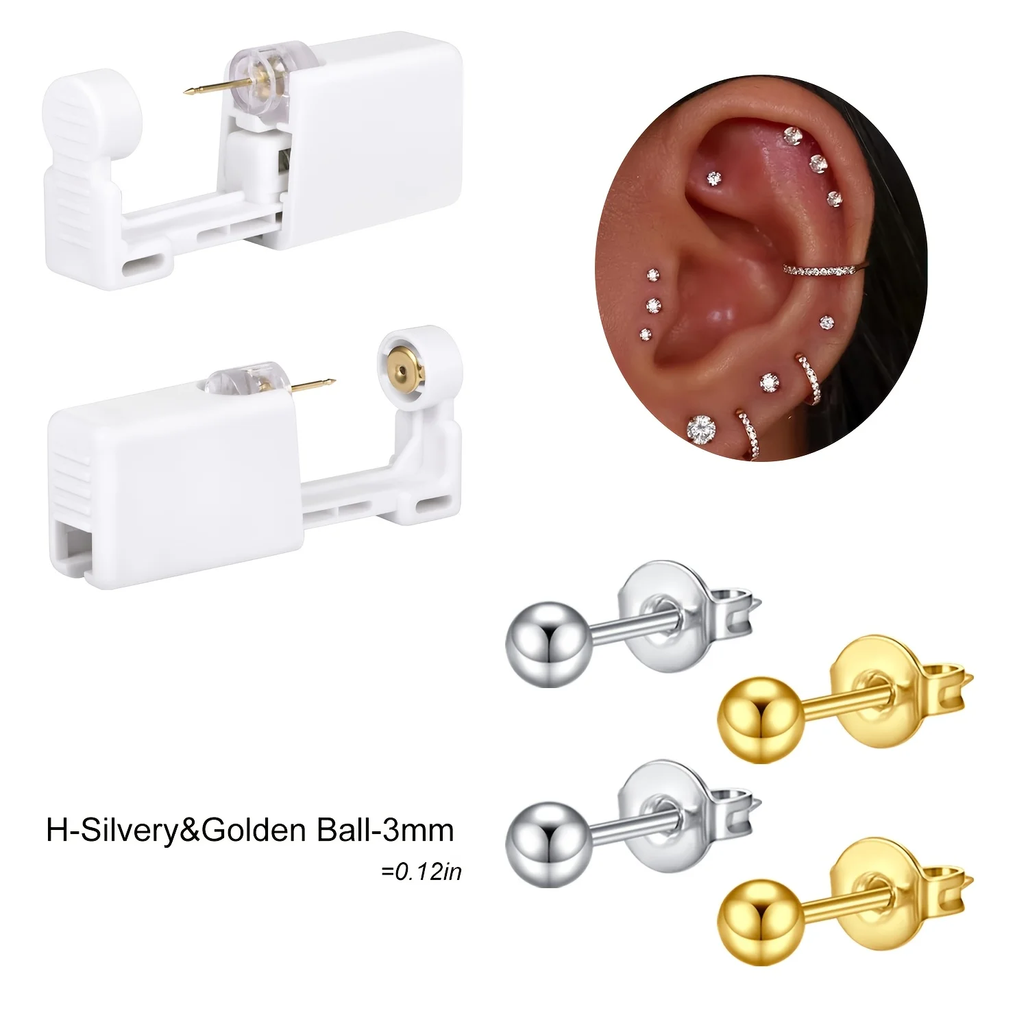 2 Sätze Ohrpiercing-Set, Einweg-Ohrpiercing-Pistolen-Set, selbstpiercingende Pistole und eingebaute Ohrringe, Ohrstecker-Pistole