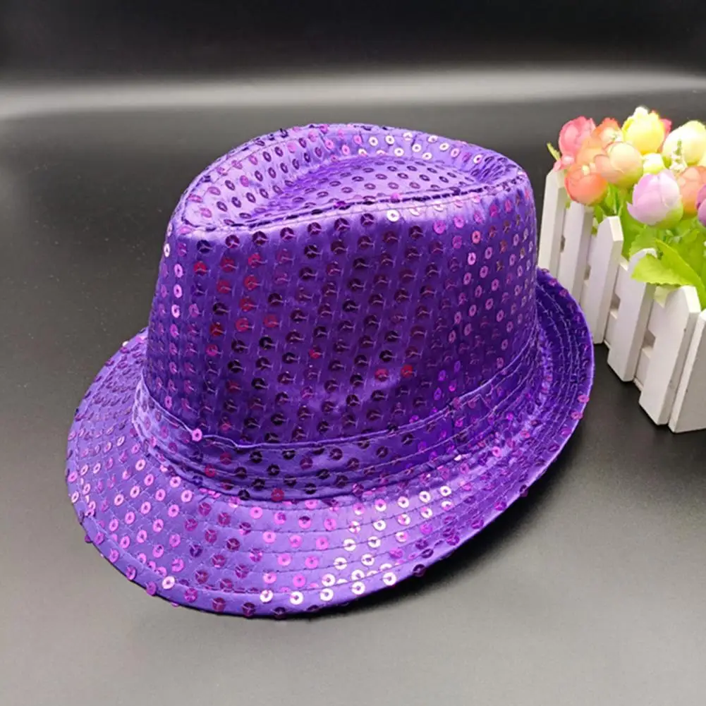 Adult Kids Sequins Jazz Hat Boys Girls Fedoras Short Brim Hemming Performance Sequins Hat Party Holiday Caps Carnival Hat