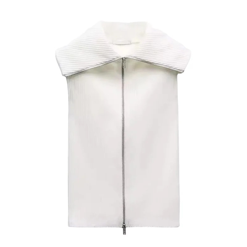 

Новое весеннее поступление, женский студенческий жилет на молнии в рубчик с большим воротником 5584325, модный универсальный облегающий крой