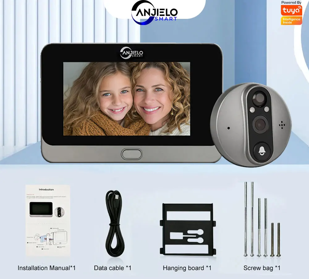 ANJIELO Tuya Smart Video Doorbell Peephole Door Camera with Motion Sensor 1080P Digital Viewer