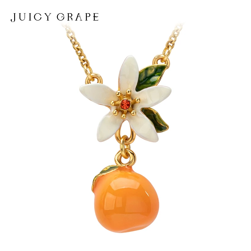 

JuicyGrape Orange Necklace for Women Handmade Enamel Orange Flower Necklace Sweet Fruit Flower Charm Necklace Nice Birthday Gift