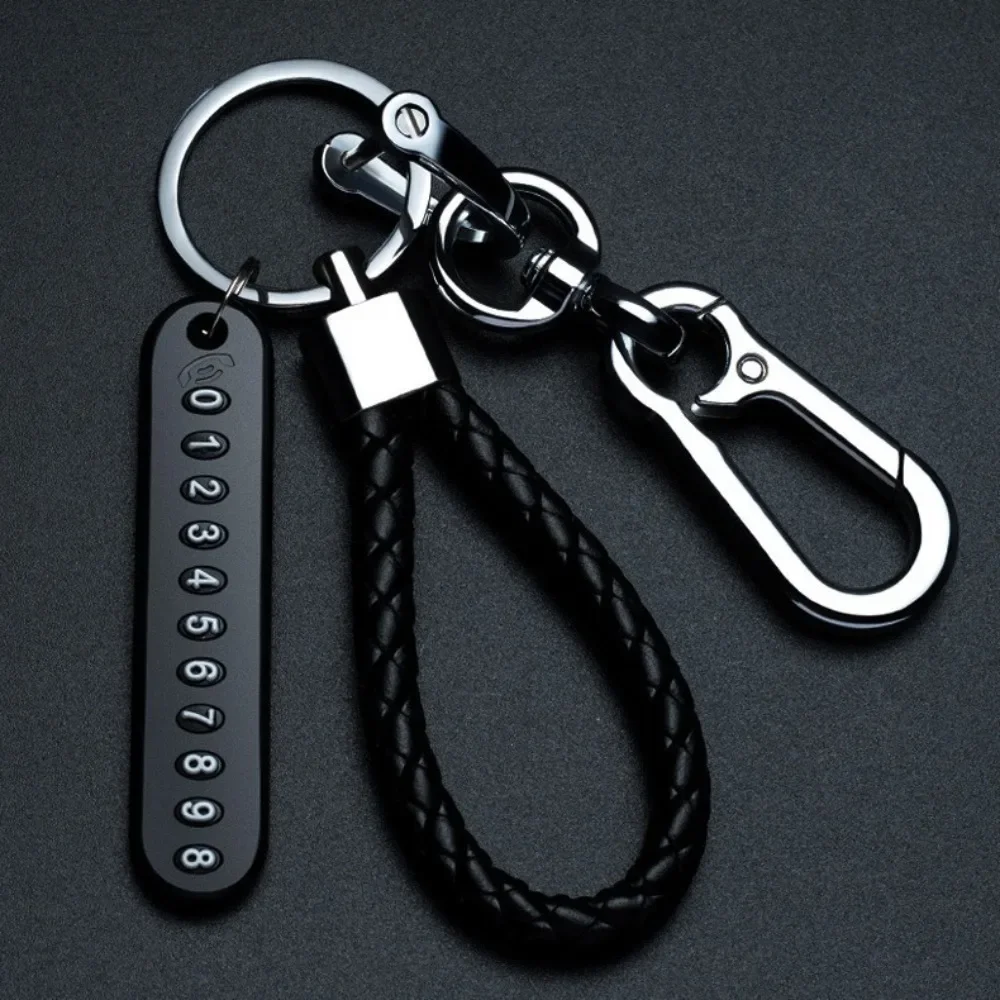 Trendy DIY Mobile Phone Number Plate Keychain Simple Woven Rope Leather Pendant Keyring Anti-lost Car Moto Key Chain Ring Gift