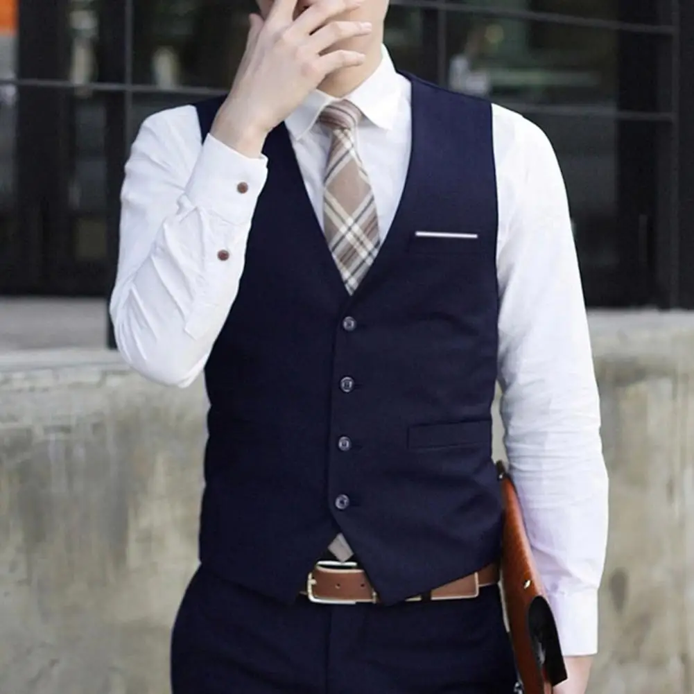 

2025 Men Vest Single-breasted V Neck Formal Waistcoat Suit Vest Men Wedding Summer Beach One Piece Waistcoat V Neck Fashion Cost