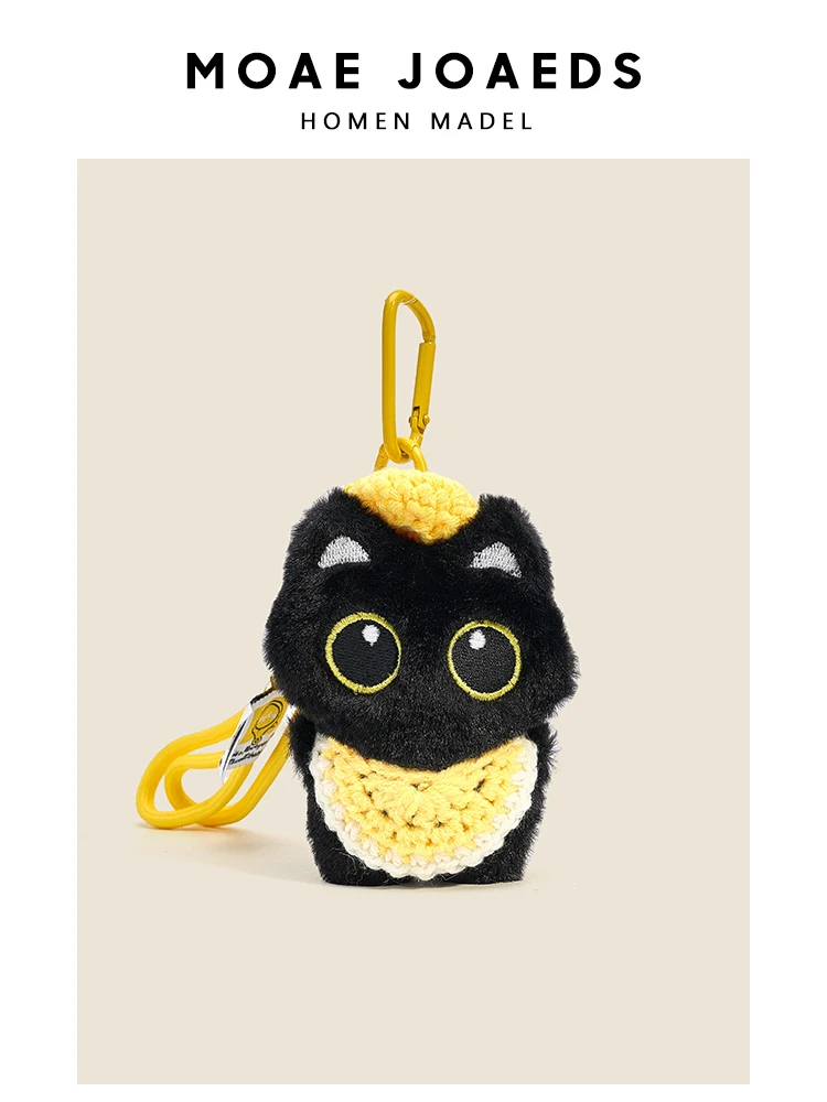 ぬいぐるみ黒猫キーホルダー漫画風吊り下げ飾り鳴き笛入りおもちゃ丈夫なバッグアクセサリー中国製クリエイティブデザイン