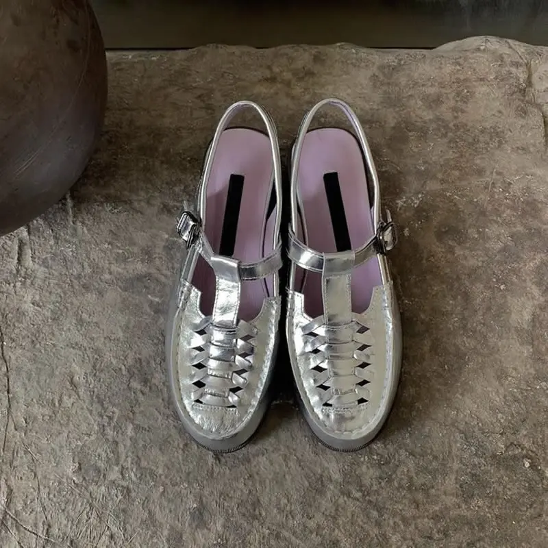 Ladies Slingback Retro Handmade Sandals Female Breathable Leather Low Heel Shoes Summer Versatile Solid Soft Sole Women Zapato