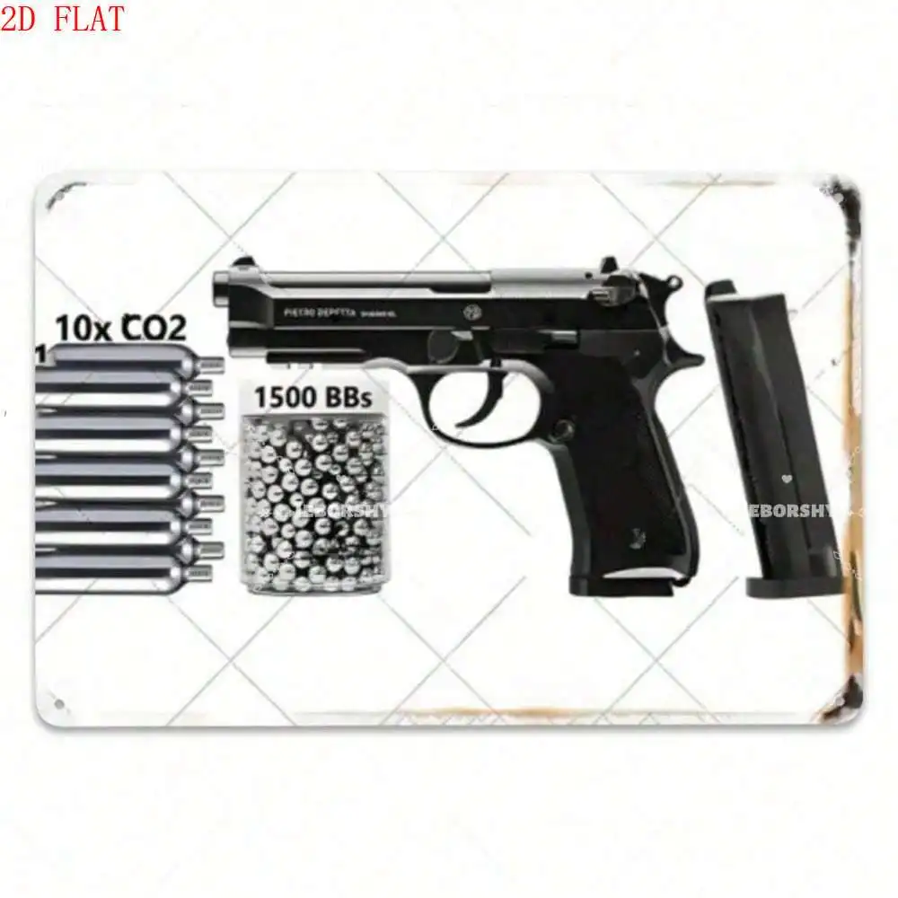 Pistol Metal Sign Military Style Wall Decor Man Cave Home Garden Military Themed Retro Wall Art Hanging Ornament