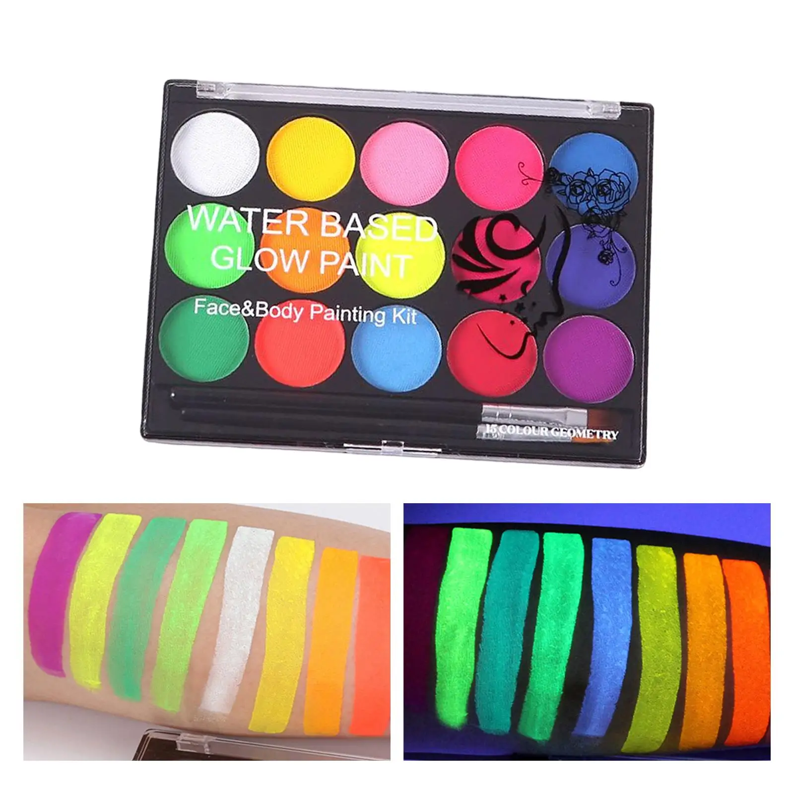 マルチカラー フェイスペイント ピグメント プロフェッショナル ブラシ付き 光る水溶性フェイス＆ボディペイント 新年休暇用