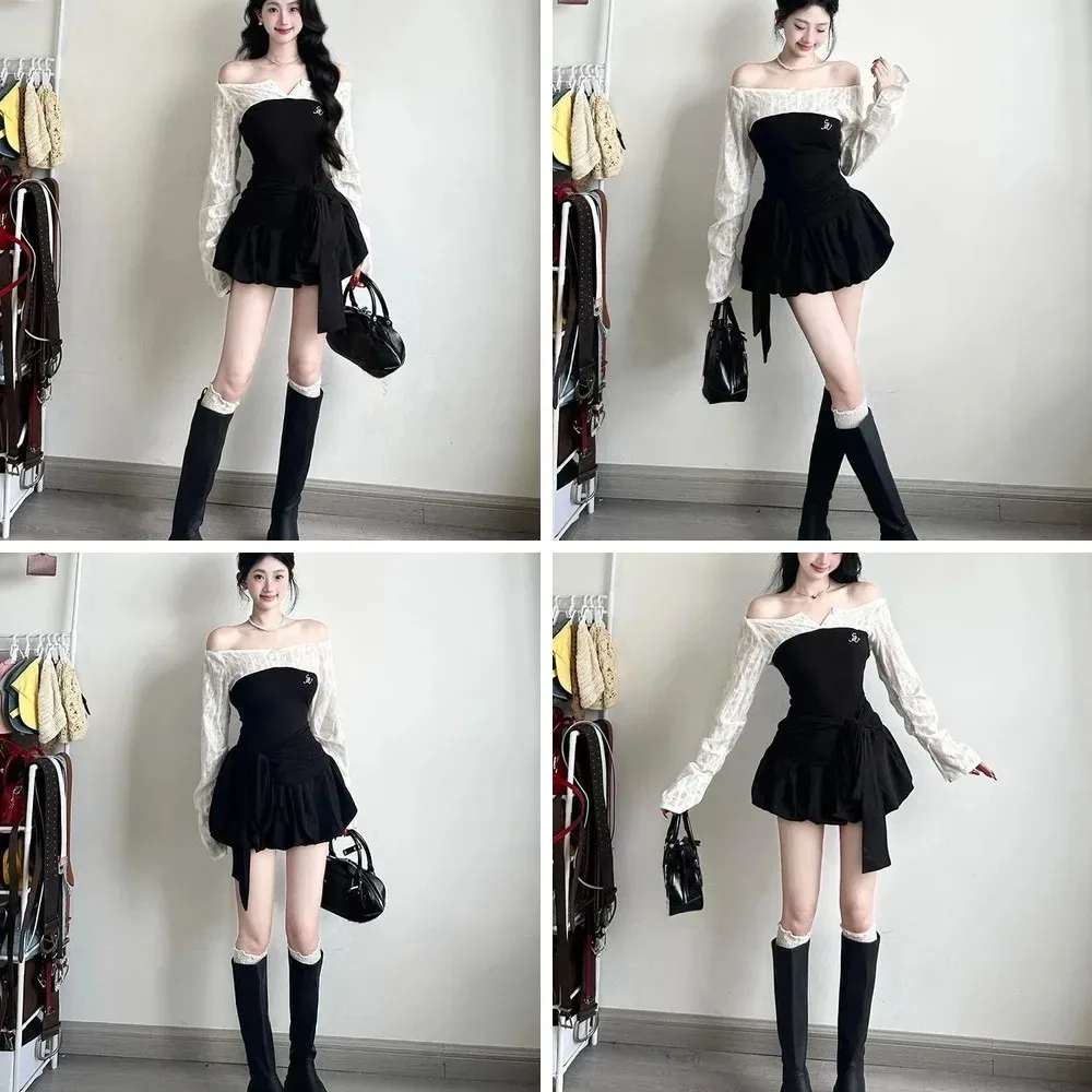 

Y2K Patchwork T-Shirt & High Waist Mini Skirt Set, Grunge Two Piece Outfit for Women