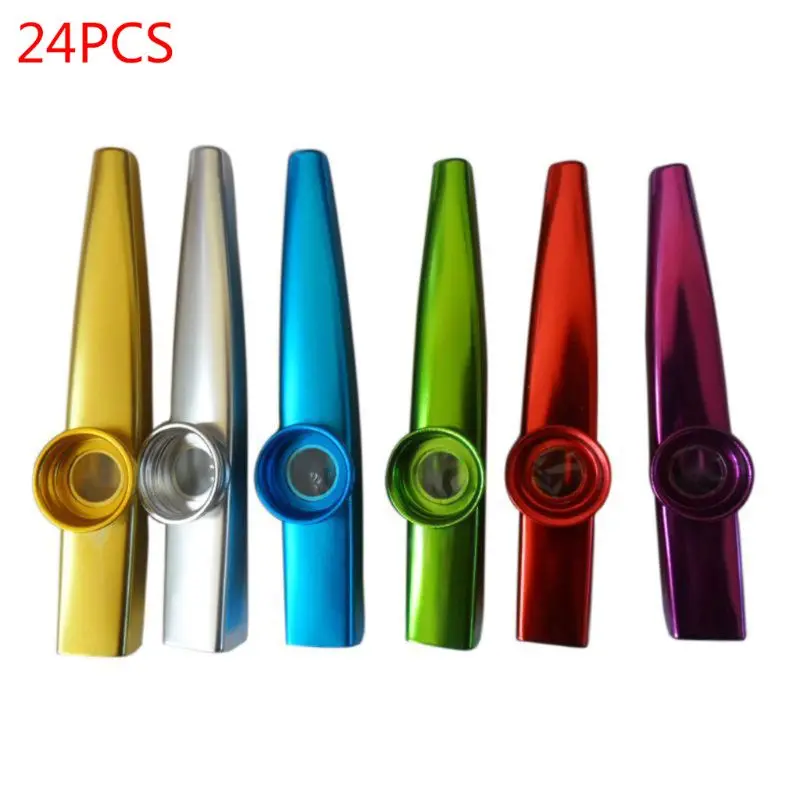 24 Pcs Multicolor Metal Kazoos Small Musical Instruments Flutes No for Sharp Edg