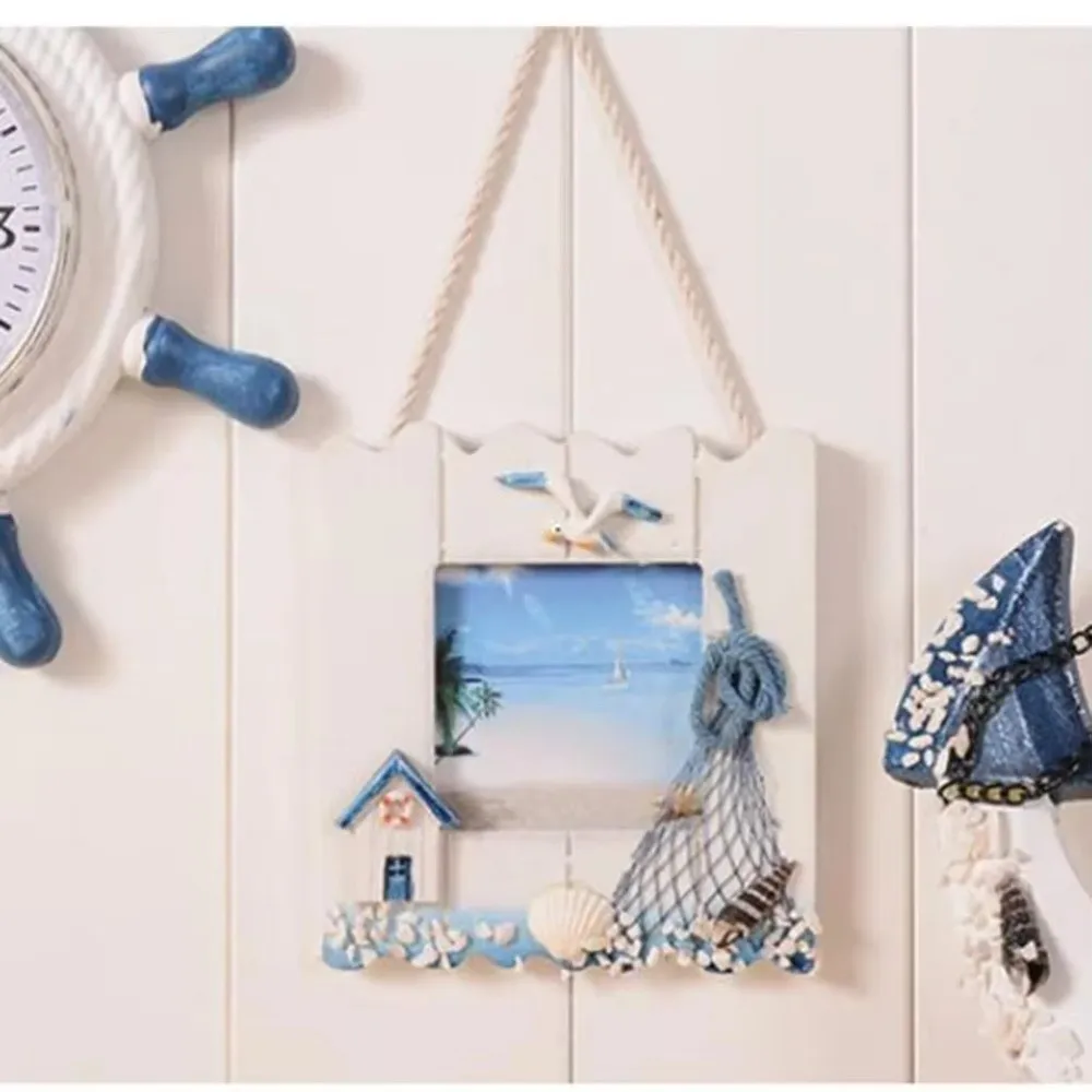 Nautical Theme Hanging Picture Frame Vintage Handmade Wooden Hanging Frame Wood Material Creative Photo Holder Living Room Decor