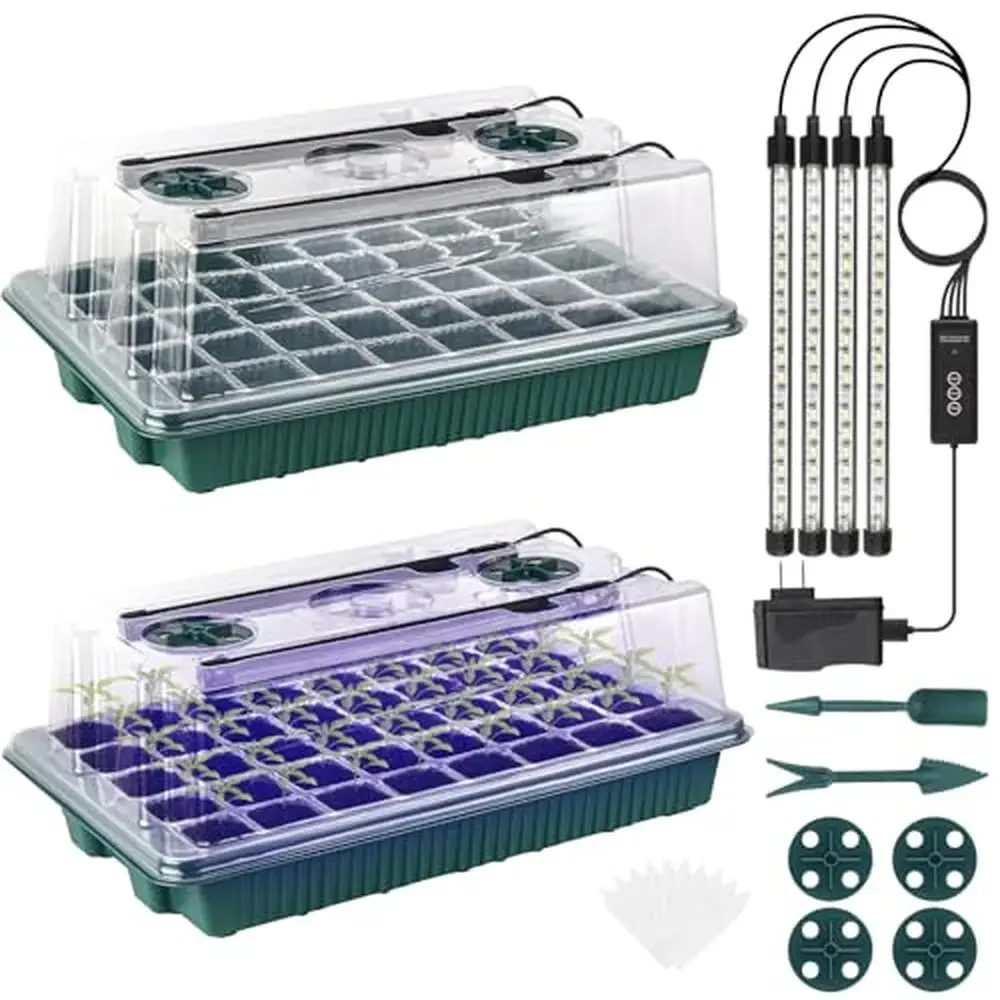 

Seed Starter Tray Kit Full Spectrum Light 40 Cells Adjustable Vents Humidity Dome Optimal Growing Environment Healthy Strong