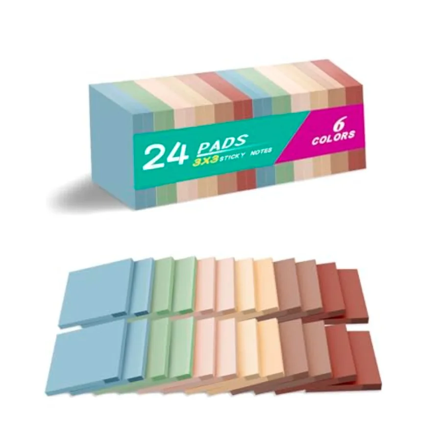 

Pads Sticky Notes 3x3 inch, Self-Stick Pads Vintage Colors Sticky Note, Recyclable, Easy to Post for Home, Office, Notebook