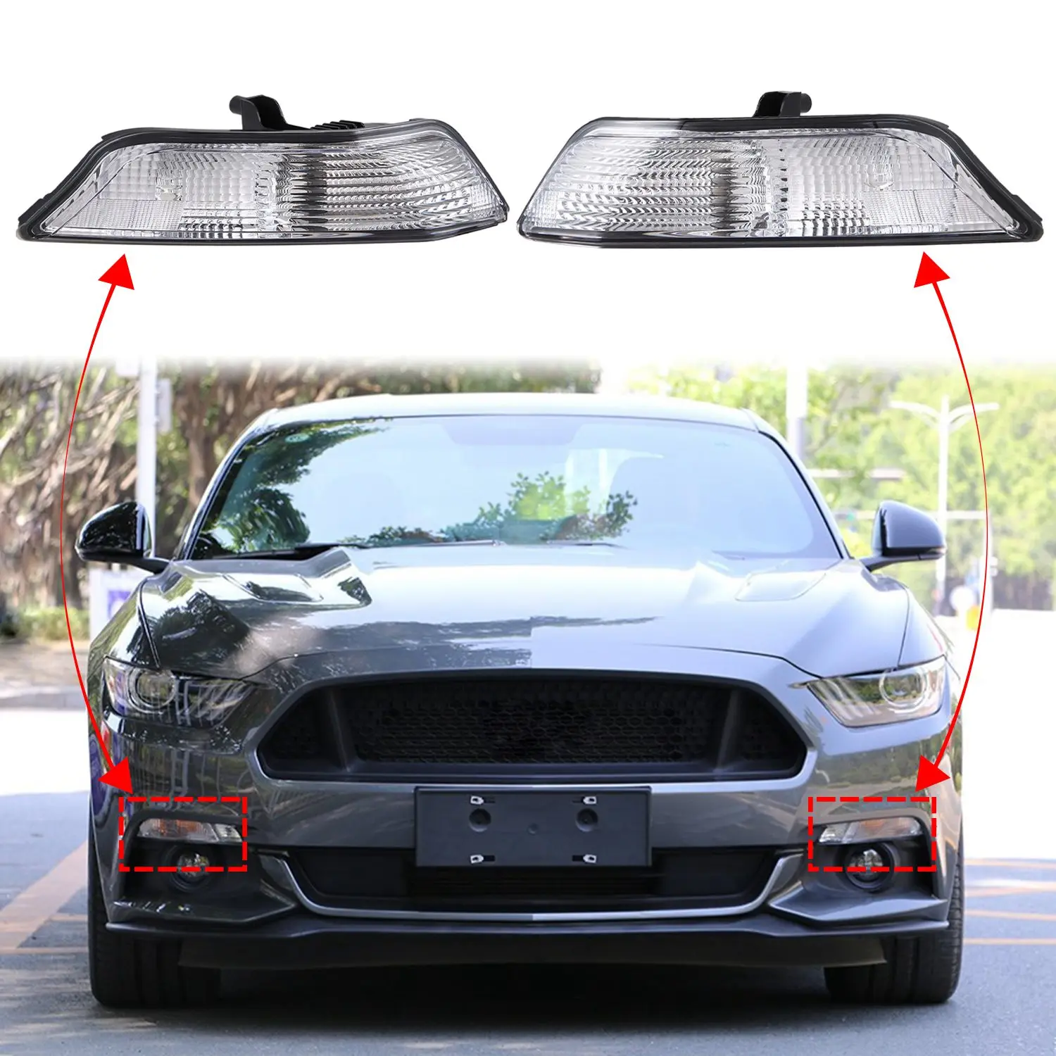 Turn Signal Light Cover para Ford Mustang, Tampa de lâmpadas de estacionamento, 2015, 2016, 2017, par direito e esquerdo