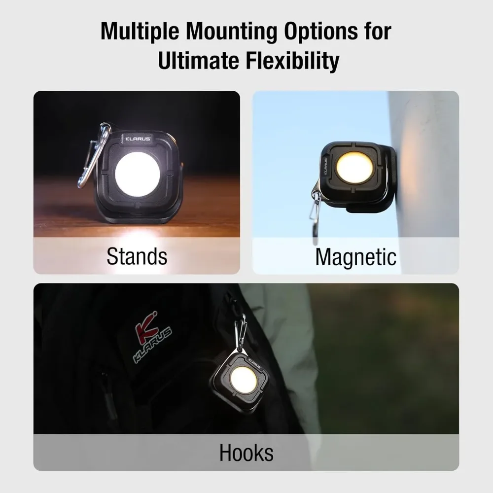 Klarus work light has 7 modes suitable for car maintenance, home and outdoor use, rechargeable COB work light with hook