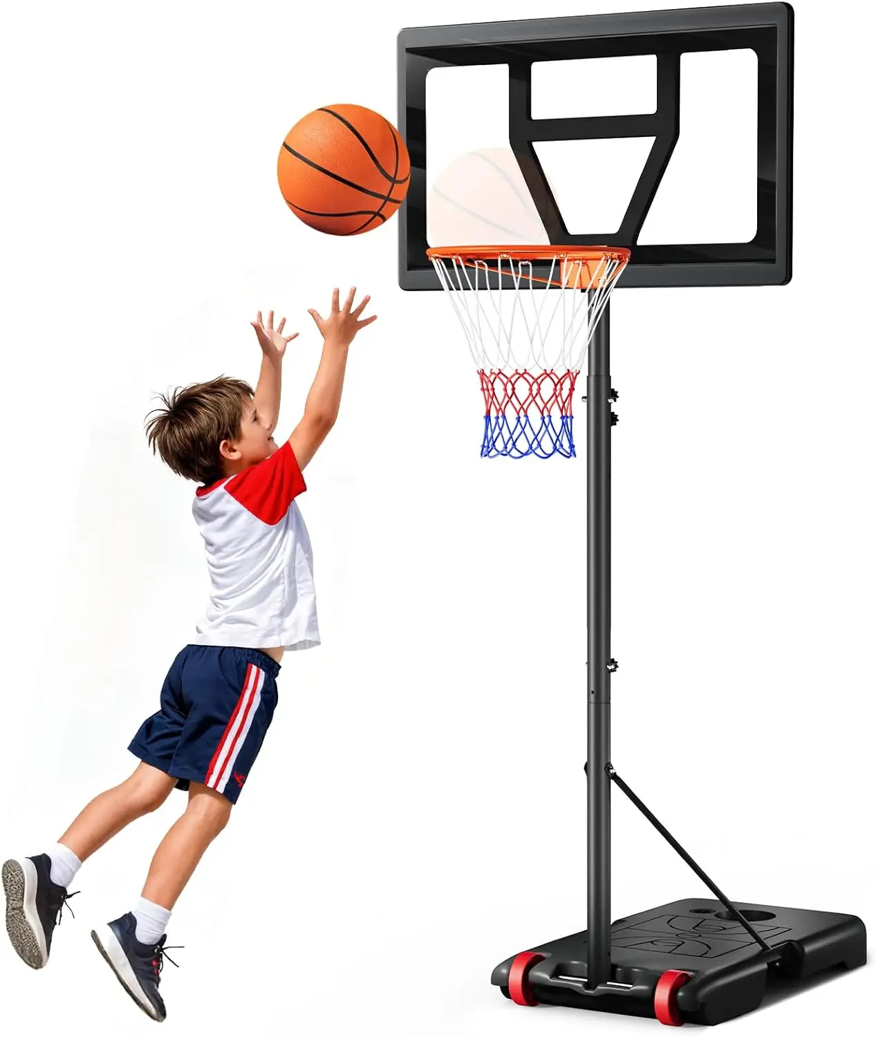 

Kids Basketball Hoop, Adjustable 3-7 FT, Portable Goal for Backyard Driveway Indoor, Shatterproof Backboard Stable Base
