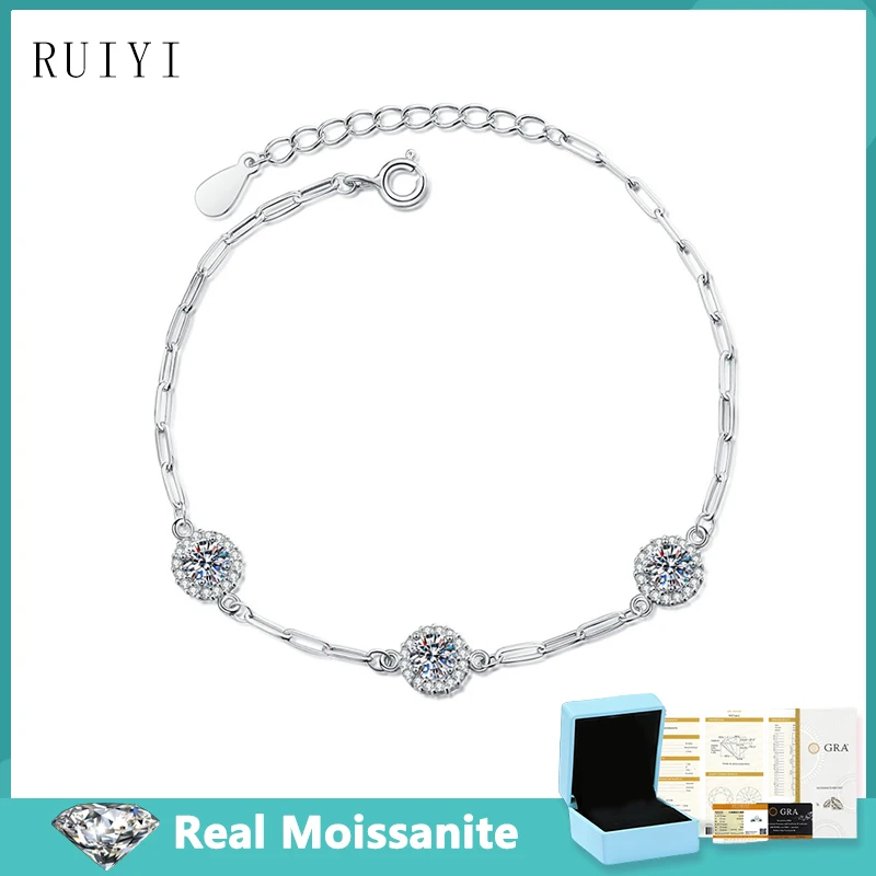 1.5ct Moissanite Bracelet 925 Silver with Certificate Classic Luxury Round Sparkling Diamond Chain Bracelets for Women Jewelry