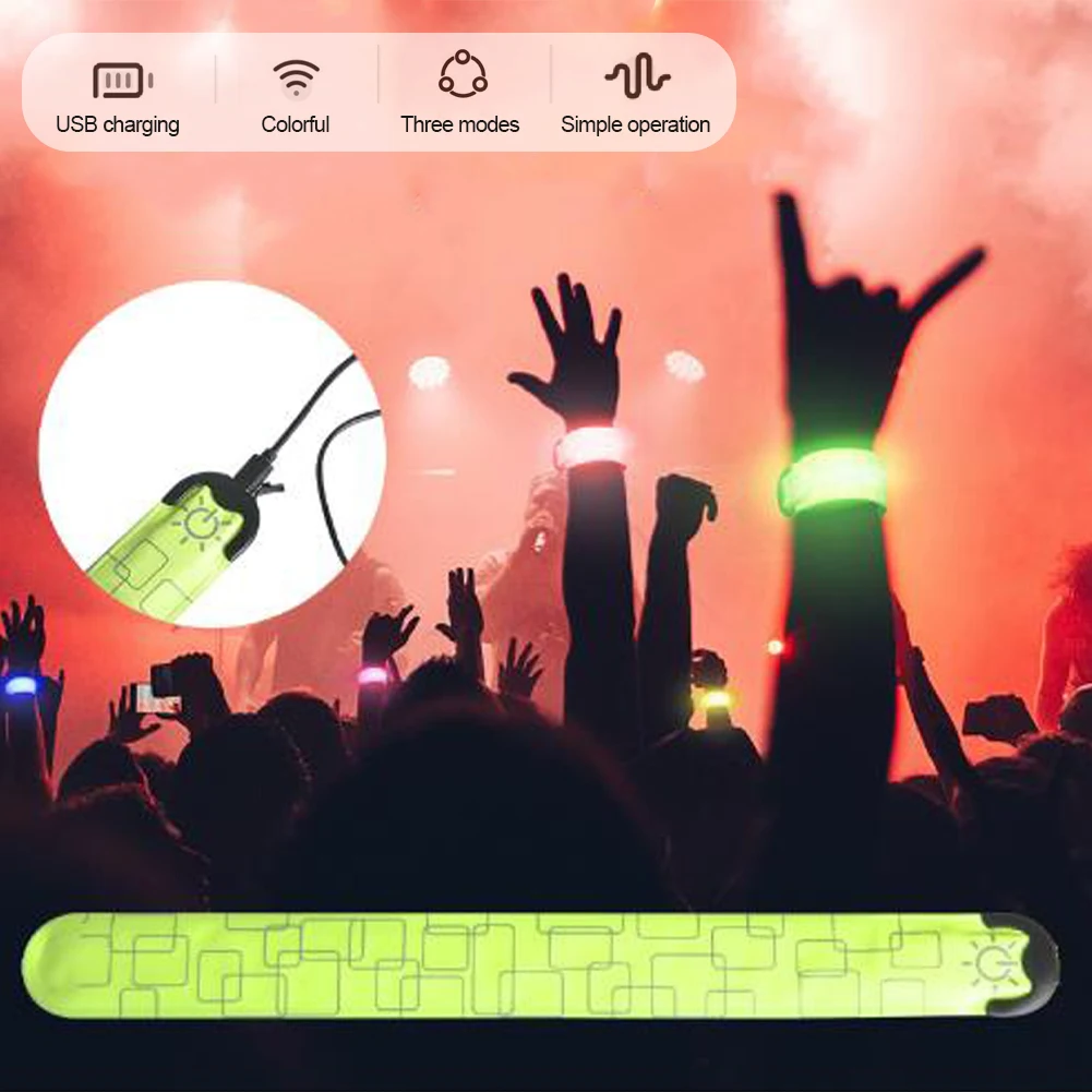 Party Cheering Prop Portable Luminous Armband USB Charging LED Wrist Band Glowing Night Running Band Safety Warning Light Band