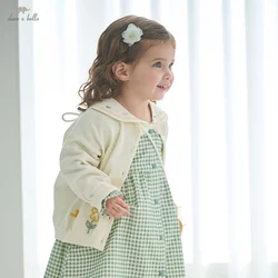 Dave Bella Girls Baby Children's Sweater Cardigan 2025 spring New Girls' Knitted Sweet Floral Pure Cotton Baby Tops DB1250649
