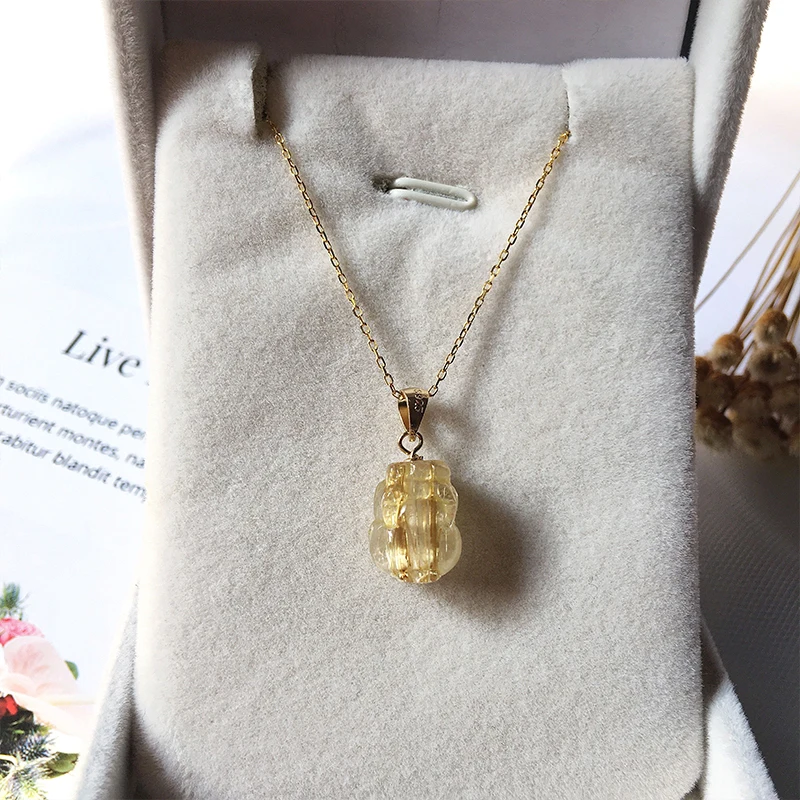 Natural  Gold Rutilated Quartz Pixiu Brave Troops Charms Pendant Necklace Lucky Classic Pendant Charms For Jewelry Women Gift