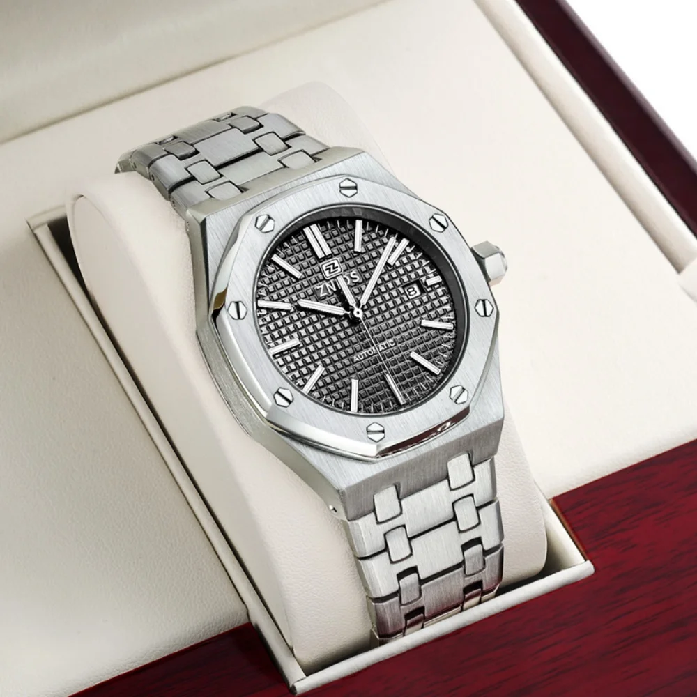 

European and American Style High-End Royal Oak Series Business Men's Mechanical Watch, Skeleton Design, Automatic Winding, Stainless Steel Strap, Luminous Waterproof with Calendar Display, European and American Style High-End Luxury Fashion Casual Persona