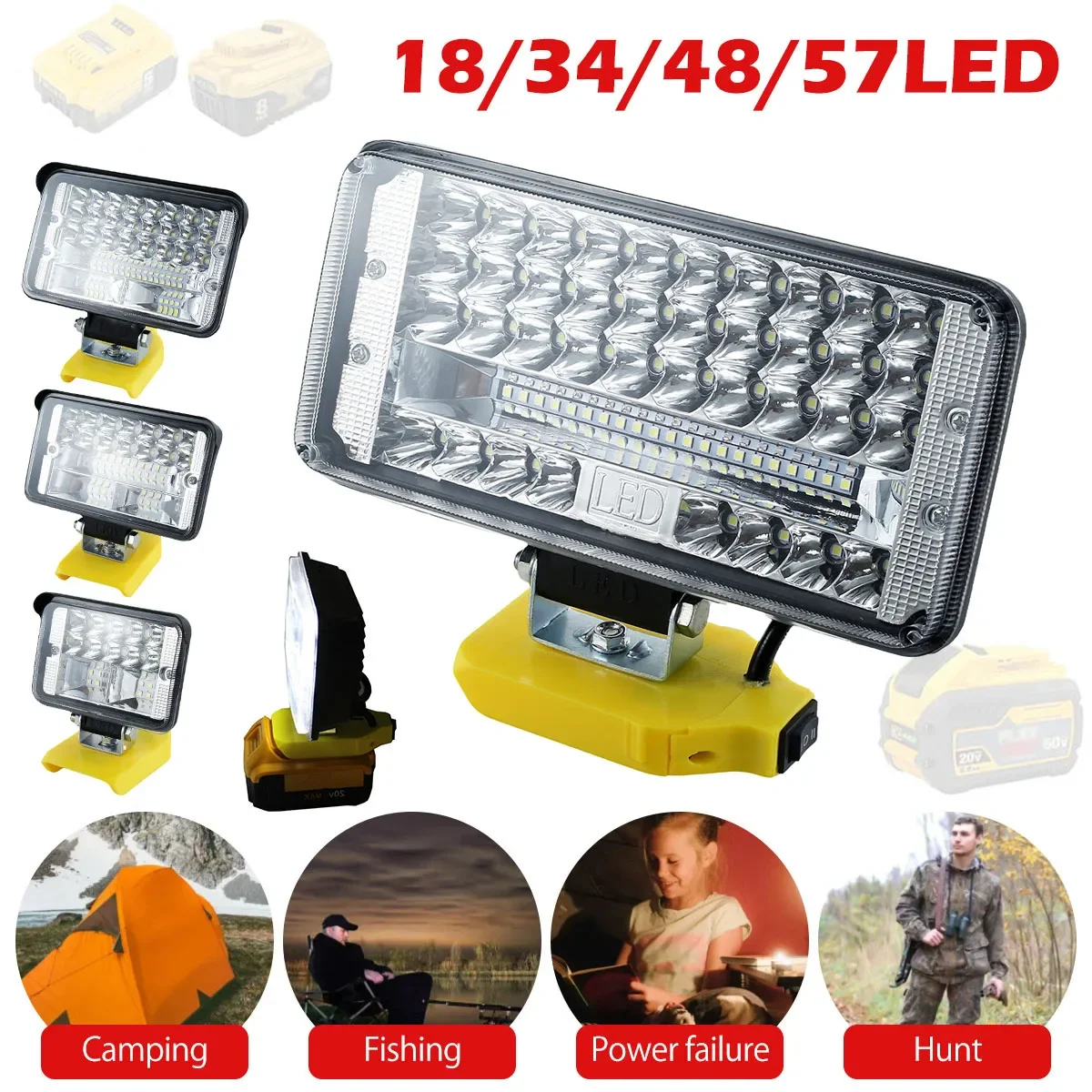 LED Work Light Flashlight Outdoor Lighting Work Lamp Camping Lighting For Dewalt XR 18V 20V Flex Volt 20V 60V Lithium Battery